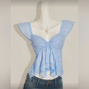 Women's Light Blue Lace Flutter Camisole Top
